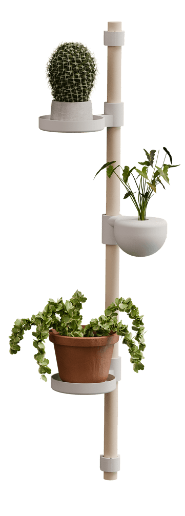 Kit mural vertical Paco : barre verticale, plateaux et pot de fleurs