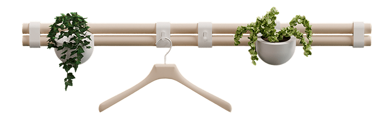 Kit mural horizontal Paco : barre fixée au mur, pots de fleurs et crochet